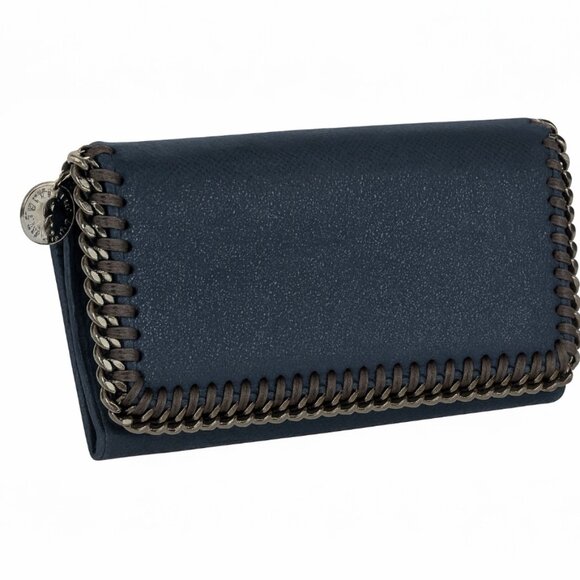 Stella McCartney Falabella Wallet – Navy Shaggy Deer Vegan Leather – Chain Trim - Picture 1 of 11